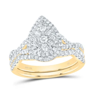 14K White Gold 1 Cttw Diamond PEAR SINGLE HALO BRIDAL SET - Picture 1 of 1