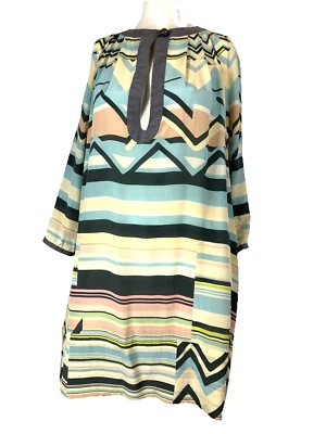 Túnica o vestido L 42 Missoni 100 % seda estampado icónico pasteles zig zag abstracto Foto 1 de 4