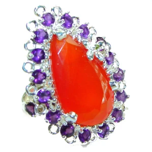 Orange Carnelian 33.5Ct 925 Sterling Silver Handmade Ring size: 9 Pear Cut - Picture 1 of 4