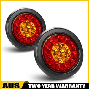 2x 4" Round 6 Amber 10 Red LED Truck Trailer Reverse Brake Stop Turn Tail Light - Picture 1 of 12