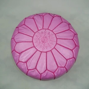 Pink Moroccan Leather Pouf – Handmade Ottoman Footstool –Premium Genuine Leather - Picture 1 of 9