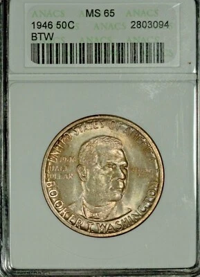 1946 Booker T. Washington Comm. Half Dollar ,ANACS M65, vintage small holder - Image 1 of 2