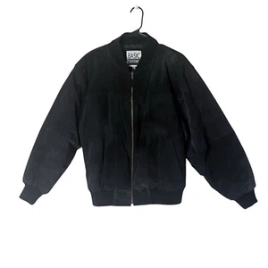 Women Vtg Basic Editions Black Genuine Suede Leather Bomber Jacket Coat Sz M - Picture 1 of 5