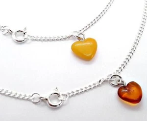 Fußkettchen Silber 925 Fußkette Bernstein Herz 24-33 cm echt Sterlingsilber fr70 - Bild 1 von 5
