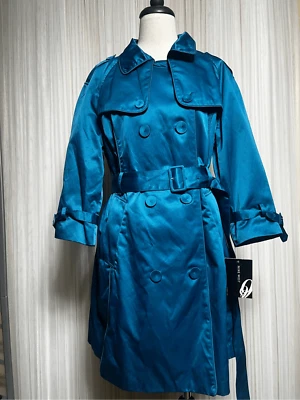 Nine West NWT Vibe Blue Silky Trench Coat Size Large - Image 1 of 4