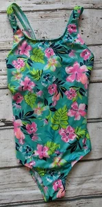 Lands End One Piece Swimsuit~Girls 12+ Plus~Tropical Floral Teal Pink - Picture 1 of 4
