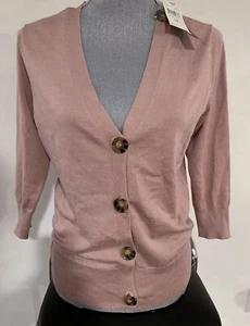 Architect women's 3/4 sleeve v-neck pink button up cardigan Sweater size M - Picture 1 of 6