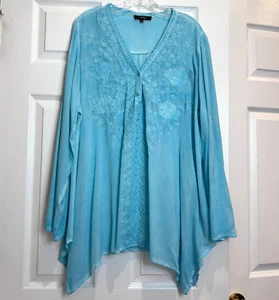 Andree by Unit Damen 1X Tunika Top Asym Saum Stickerei Aqua Blau Boho Strand Viskose - Bild 1 von 18