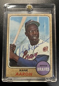 Signed 1968 Topps #110 HANK AARON JSA Auto NM-MINT Baseball Card HOF PMJS