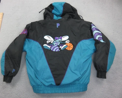 VTG 90s Charlotte Hornets Pro Player Full Zip Spellout Jacket NBA Mens Large Cover