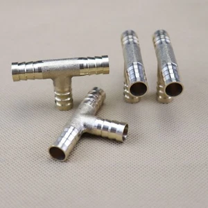4x Tee3 Way 3/8"10mm Brass Hose Barb Fitting Pipe Tubing Splicer Fuel Water Gas - Picture 1 of 9