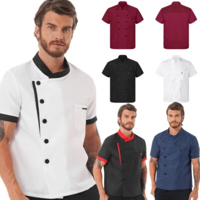 Mens Short Sleeve Chef Work Coat Jacket Restaurant Kitchen Uniform Shirt Tops - Image 1 of 2