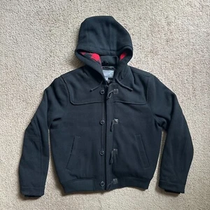 Old Navy Jacket Mens Large Wool Blend Full Zip Hood Insulated Black Pockets - Picture 1 of 12