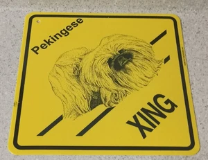 Plastic Yellow Dog Crossing Road Wall Sign Pekingese Breed Brand New Ships Free! - Picture 1 of 2