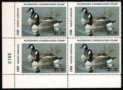 US Stamp Scott#4 $5.50 Back of Book North Carolina State Duck Block Mint NH OG  - Image 1 of 2