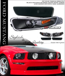 Para 05-09 Mustang Negro Esquina Señal Ámbar + Parachoques Trasero Luces Marcadoras Laterales Humo - Imagen 1 de 3