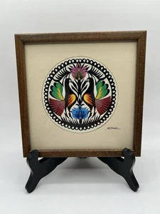 VTG 70s Roma Polish Paper Cut-Out Wycinanki Folk Art Birds Framed Signed 7 3/4" - Picture 1 of 7