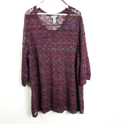 Catherines Open Knit Sweater Size 3X Tunic Length 3/4 Flare Sleeves Popover  - Image 1 of 4