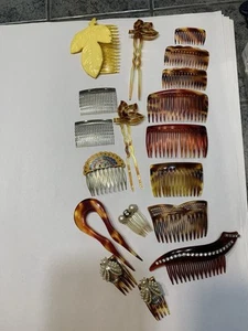 Vintage 70er Haarkamm Pick Lot 18 Zelluloid Faux Tortise Shell Metall Französisch USA - Bild 1 von 16