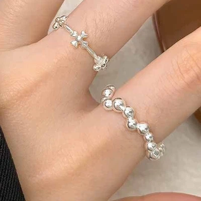 Anello aperto impilabile irregolare palline perline eternità argento sterling 925 NUOVO - Immagine 1 di 4