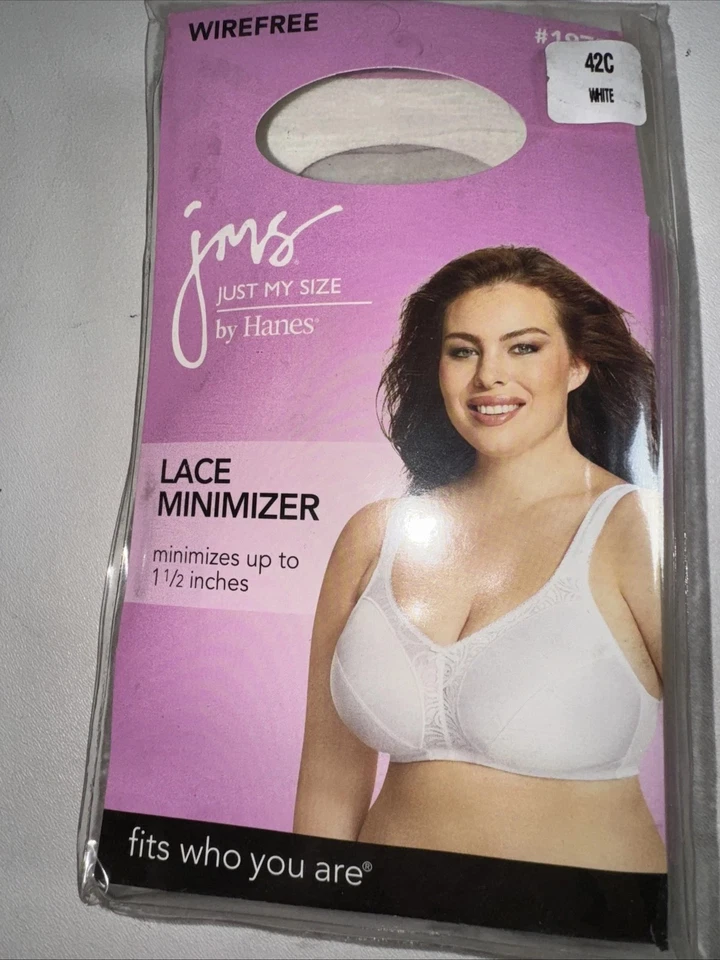 Sujetador minimizador de encaje Just My Size 42C estilo 1973 inalámbrico blanco NUEVO Foto 1 de 1