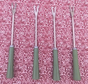 Vintage! Kitchen Utensil Fondue Forks Set Of 4 GreenHandled ~6-Inch Length jun25 - Picture 1 of 7