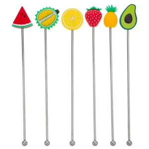  6pcs Stainless Steel Cocktail Swizzle Sticks - Fruit Coffee Stirrer Mixing Stir - Picture 1 of 12