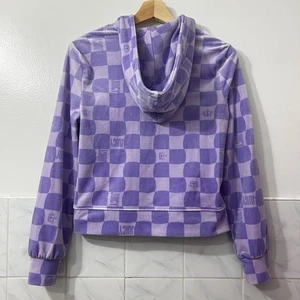 Juicy Couture Velvet Full Zip Track Jacket Fleece Crop Purple Hoodie Y2K 90s - Picture 1 of 7