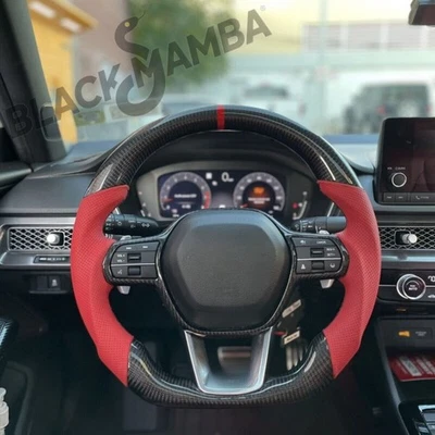 Black Carbon Fiber Steering Wheel for Acura Integra 5th Gen Leather 2022-2024 Foto 1 de 4