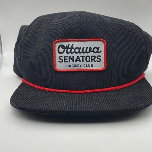 NHL OTTAWA SENATORS Cordmütze mit Druckknopflasche schwarz Seil Kappe Schriftzug Patch Hockey - Bild 1 von 7