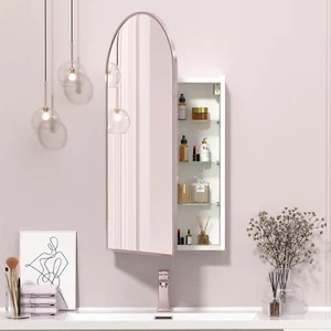 Wall-Mounted Arched Medicine Cabinet with Mirror, Bathroom Cabinet with Storage - Picture 1 of 8