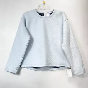 J. Crew Women’s Medium Reversible Quilted Sweater Pullover Solid & Striped Blue - Picture 1 of 16