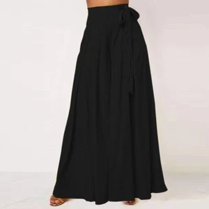 ZANZEA Women's Wide Legs Trousers Culottes Belted Loose Solid Dress Pants Slacks - Picture 1 of 13