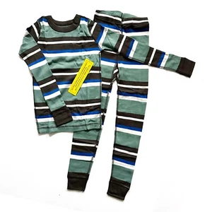 New! | Skylar Luna | Organic Cotton Pajama Set | Green Stripe | Size 7 - Picture 1 of 5