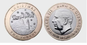 GIBRALTAR 2 libras bimetalica 2024 NAVIDAD - Two pounds Christmas - Imagen 1 de 1
