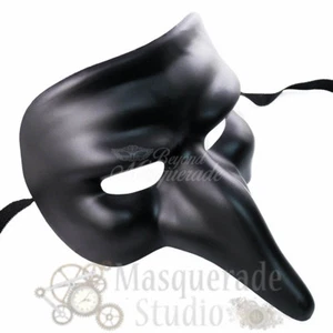 Men's Venetian Zanni Nasone Grezzo Short Nose Costume Masquerade Mask [Black] - Picture 1 of 4