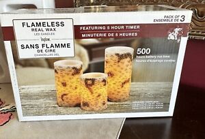 Flameless REAL WAX LED Battery Operated CANDLES 500 hrs Pack of Three Birch
