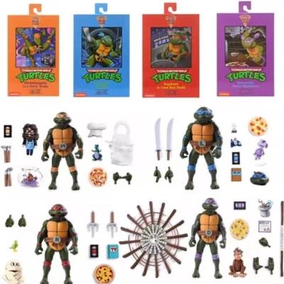TMNT Leonardo Michelangelo Raphael Donatello CARTOON Action Figures VHS BOX Neca - Immagine 1 di 3