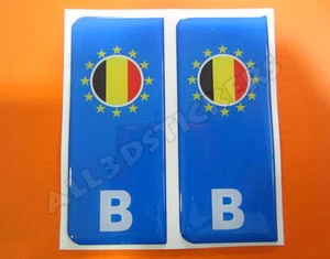 2x3D Pegatina Resina Cúpula Euro BBÉLGICA Matrícula con Bandera Insignia de Coche Adhesivo - Imagen 1 de 1