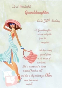 Personalised Birthday Card Trendy Lady Shopping Lovely Verse - Picture 1 of 3