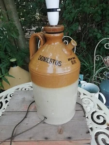 Tarro grande antiguo de gres Domestos década de 1940 flagón esmalte salino convertido en lámpara - Imagen 1 de 7