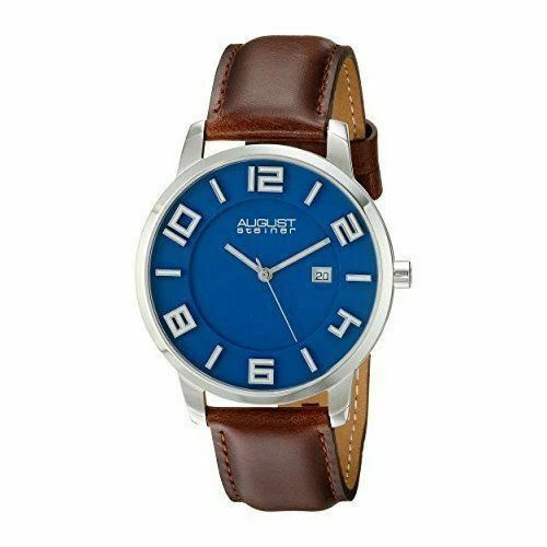 August Steiner Men's AS8108BU Silver & Blue Swiss Quartz Step Down Dial Watch