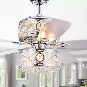 Velko 52-inch 6-light Dual Lamp Lighted Ceiling Fan with Crystal Shade w REMOTE - Picture 1 of 6