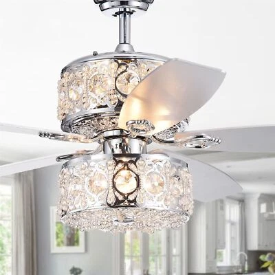 Velko 52-inch 6-light Dual Lamp Lighted Ceiling Fan with Crystal Shade w REMOTE - Image 1 of 4