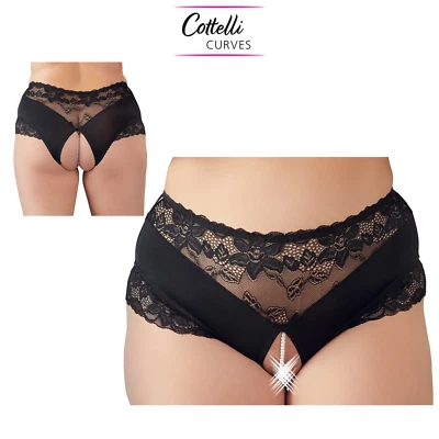 Schwarze Spitze Höschen mit offenem Pferd und Perlenkette Cottelli Curves 4XL - Bild 1 von 4