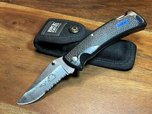 2001 Buck Knives USA Protege Combo Edge, Black w/ Blue Military Police Corps - Picture 1 of 19