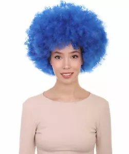 Parrucca blu jumbo ondulata riccia afro funky discoteca clown Halloween cosplay festa HW-241A - Foto 1 di 9