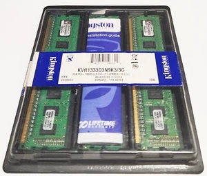Kingston 3 GB (1Gx3) PC3-10600 CL9 1333 MHz DDR3 DIMM KIT KVR1333D3N9K3/3G - Picture 1 of 3