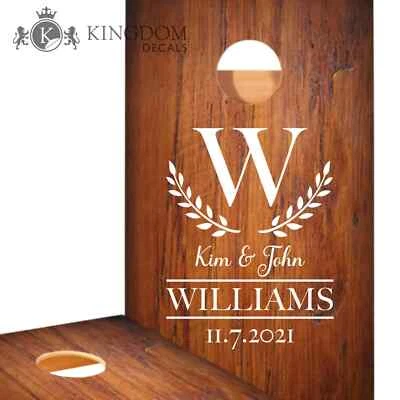 2 Corn Hole Decal | Custom Wreath Wedding Sticker, Personalized Initial Name Est - Image 1 of 4