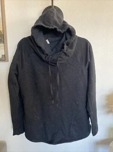 Lucy Open Cowl Neck Pullover Sweatshirt Size Large Pockets Black Hoodie Hooded - Picture 1 of 8